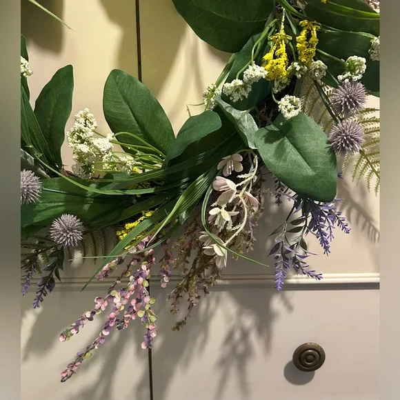 Mixed Floral Thistle & Lavender Wreath 22’’ Wildflower Wreath Spring Summer - Picture 2 of 5